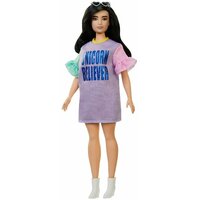 Barbie Игра с модой Брюнетка в платье с принтом, FXL60