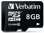 Verbatim microSDHC Class 10 8GB + SD adapter фото